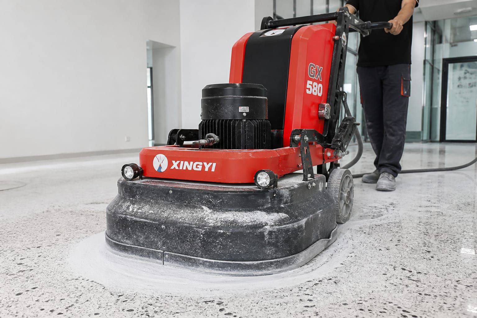 Professional floor grinding machine finishing a terrazzo surface